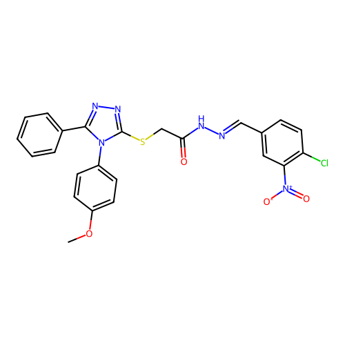 (E)-N'-(4-chloro-3-nitrobenzylidene)-2-((4-(4-methoxyphenyl)-5-phenyl-4H-1,2,4-triazol-3-yl)thio)acetohydrazide structure