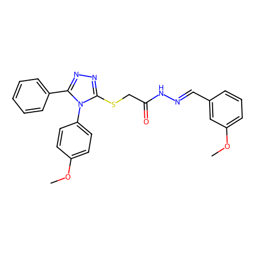 (E)-N'-(3-methoxybenzylidene)-2-((4-(4-methoxyphenyl)-5-phenyl-4H-1,2,4-triazol-3-yl)thio)acetohydrazide structure
