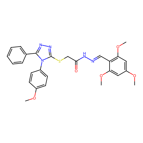 (E)-2-((4-(4-methoxyphenyl)-5-phenyl-4H-1,2,4-triazol-3-yl)thio)-N'-(2,4,6-trimethoxybenzylidene)acetohydrazide structure