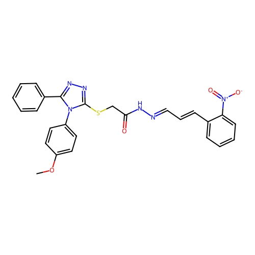 (E)-2-((4-(4-methoxyphenyl)-5-phenyl-4H-1,2,4-triazol-3-yl)thio)-N'-((E)-3-(2-nitrophenyl)allylidene)acetohydrazide structure