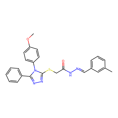 (E)-2-((4-(4-methoxyphenyl)-5-phenyl-4H-1,2,4-triazol-3-yl)thio)-N'-(3-methylbenzylidene)acetohydrazide structure