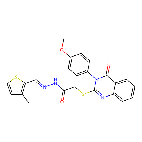 (E)-2-((3-(4-methoxyphenyl)-4-oxo-3,4-dihydroquinazolin-2-yl)thio)-N'-((3-methylthiophen-2-yl)methylene)acetohydrazide structure