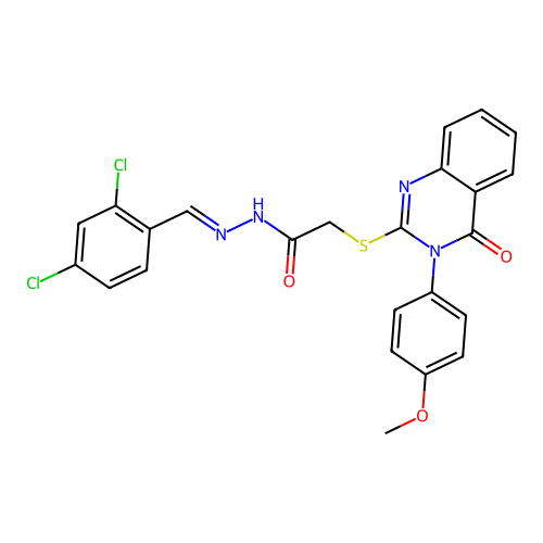 (E)-N'-(2,4-dichlorobenzylidene)-2-((3-(4-methoxyphenyl)-4-oxo-3,4-dihydroquinazolin-2-yl)thio)acetohydrazide structure