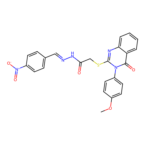 (E)-2-((3-(4-methoxyphenyl)-4-oxo-3,4-dihydroquinazolin-2-yl)thio)-N'-(4-nitrobenzylidene)acetohydrazide structure