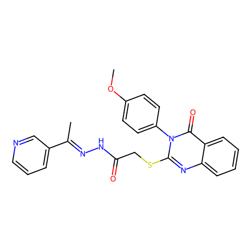 (E)-2-((3-(4-methoxyphenyl)-4-oxo-3,4-dihydroquinazolin-2-yl)thio)-N'-(1-(pyridin-3-yl)ethylidene)acetohydrazide structure