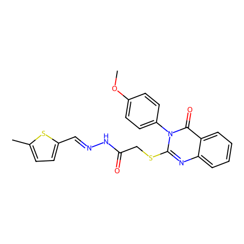 (E)-2-((3-(4-methoxyphenyl)-4-oxo-3,4-dihydroquinazolin-2-yl)thio)-N'-((5-methylthiophen-2-yl)methylene)acetohydrazide structure