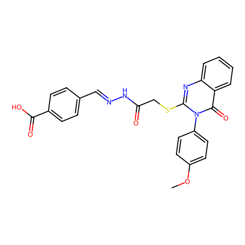 (E)-4-((2-(2-((3-(4-methoxyphenyl)-4-oxo-3,4-dihydroquinazolin-2-yl)thio)acetyl)hydrazono)methyl)benzoic acid structure