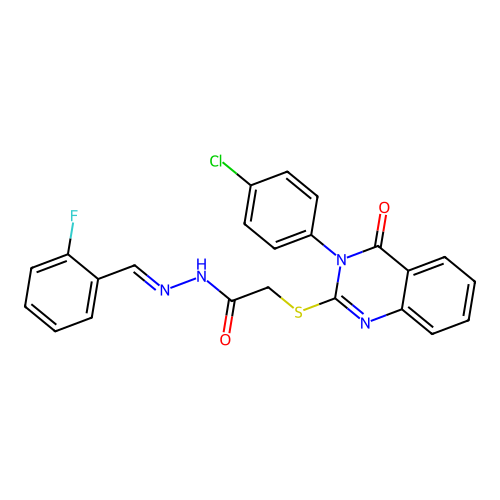 (E)-2-((3-(4-chlorophenyl)-4-oxo-3,4-dihydroquinazolin-2-yl)thio)-N'-(2-fluorobenzylidene)acetohydrazide structure