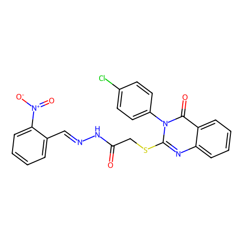 (E)-2-((3-(4-chlorophenyl)-4-oxo-3,4-dihydroquinazolin-2-yl)thio)-N'-(2-nitrobenzylidene)acetohydrazide structure