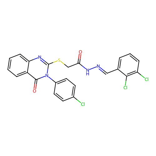 (E)-2-((3-(4-chlorophenyl)-4-oxo-3,4-dihydroquinazolin-2-yl)thio)-N'-(2,3-dichlorobenzylidene)acetohydrazide structure