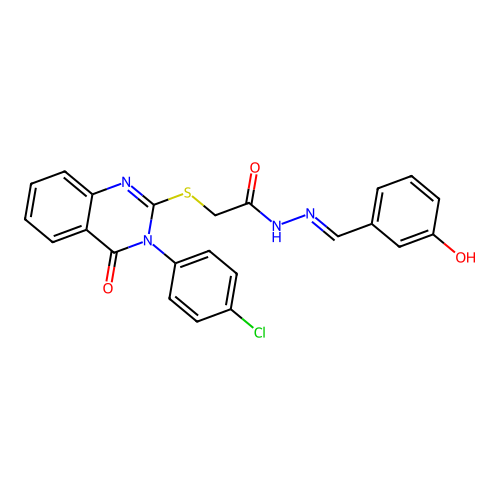 (E)-2-((3-(4-chlorophenyl)-4-oxo-3,4-dihydroquinazolin-2-yl)thio)-N'-(3-hydroxybenzylidene)acetohydrazide structure