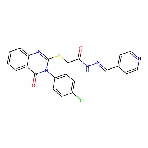 (E)-2-((3-(4-chlorophenyl)-4-oxo-3,4-dihydroquinazolin-2-yl)thio)-N'-(pyridin-4-ylmethylene)acetohydrazide structure