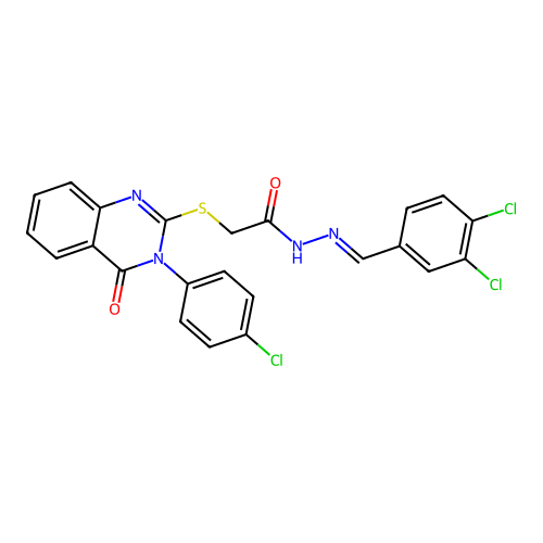 (E)-2-((3-(4-chlorophenyl)-4-oxo-3,4-dihydroquinazolin-2-yl)thio)-N'-(3,4-dichlorobenzylidene)acetohydrazide structure