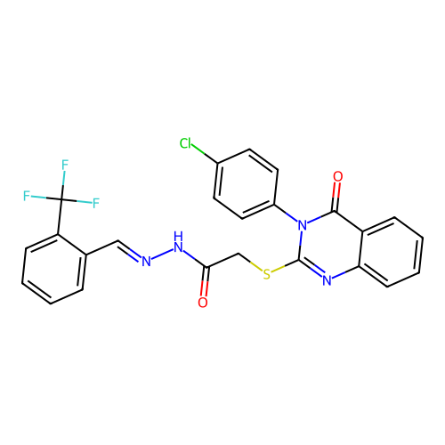 (E)-2-((3-(4-chlorophenyl)-4-oxo-3,4-dihydroquinazolin-2-yl)thio)-N'-(2-(trifluoromethyl)benzylidene)acetohydrazide structure