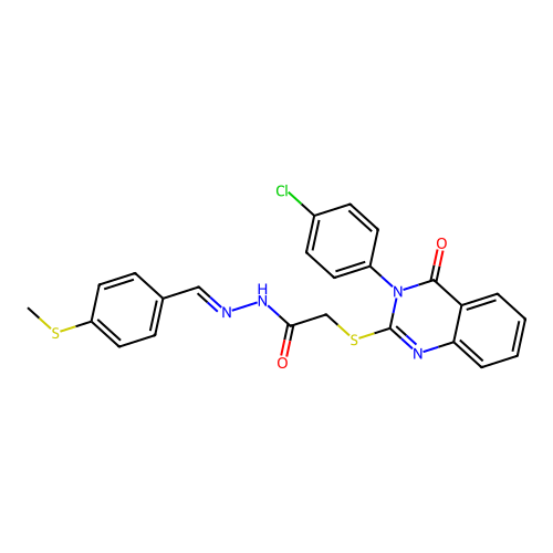 (E)-2-((3-(4-chlorophenyl)-4-oxo-3,4-dihydroquinazolin-2-yl)thio)-N'-(4-(methylthio)benzylidene)acetohydrazide structure
