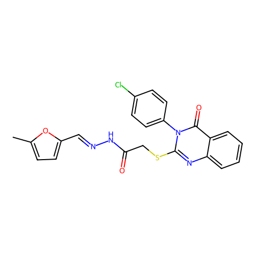 (E)-2-((3-(4-chlorophenyl)-4-oxo-3,4-dihydroquinazolin-2-yl)thio)-N'-((5-methylfuran-2-yl)methylene)acetohydrazide structure