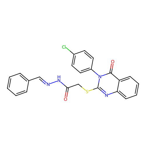 N-(benzylideneamino)-2-[3-(4-chlorophenyl)-4-oxo-quinazolin-2-yl]sulfanyl-acetamide structure