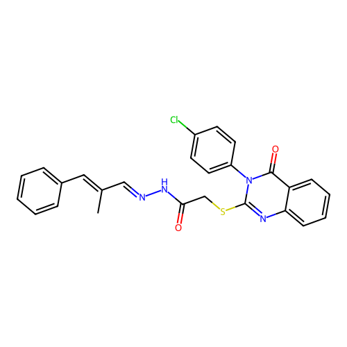 (E)-2-((3-(4-chlorophenyl)-4-oxo-3,4-dihydroquinazolin-2-yl)thio)-N'-((E)-2-methyl-3-phenylallylidene)acetohydrazide structure
