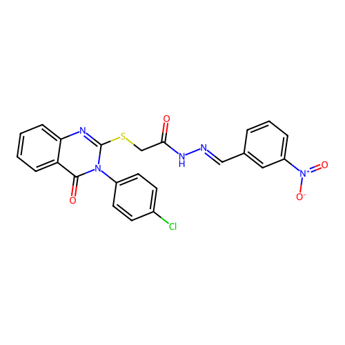(E)-2-((3-(4-chlorophenyl)-4-oxo-3,4-dihydroquinazolin-2-yl)thio)-N'-(3-nitrobenzylidene)acetohydrazide structure