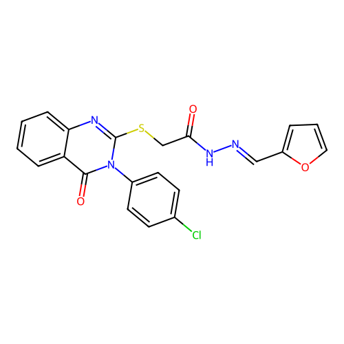 2-[3-(4-chlorophenyl)-4-oxo-quinazolin-2-yl]sulfanyl-N-(2-furylmethylideneamino)acetamide structure