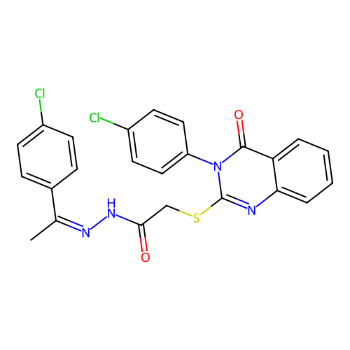 (Z)-2-((3-(4-chlorophenyl)-4-oxo-3,4-dihydroquinazolin-2-yl)thio)-N'-(1-(4-chlorophenyl)ethylidene)acetohydrazide structure