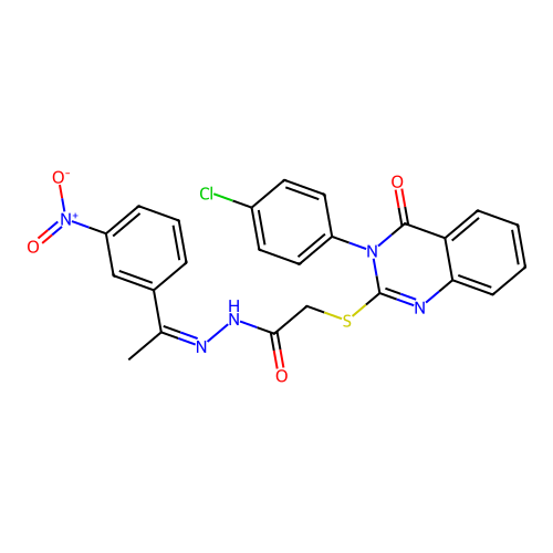 (Z)-2-((3-(4-chlorophenyl)-4-oxo-3,4-dihydroquinazolin-2-yl)thio)-N'-(1-(3-nitrophenyl)ethylidene)acetohydrazide structure