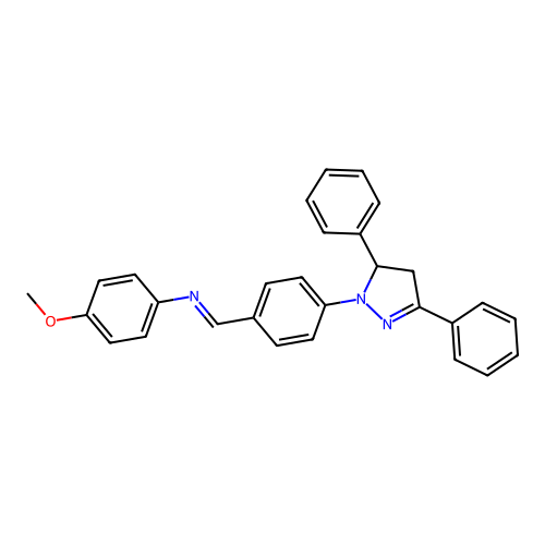 (E)-N-(4-(3,5-diphenyl-4,5-dihydro-1H-pyrazol-1-yl)benzylidene)-4-methoxyaniline structure