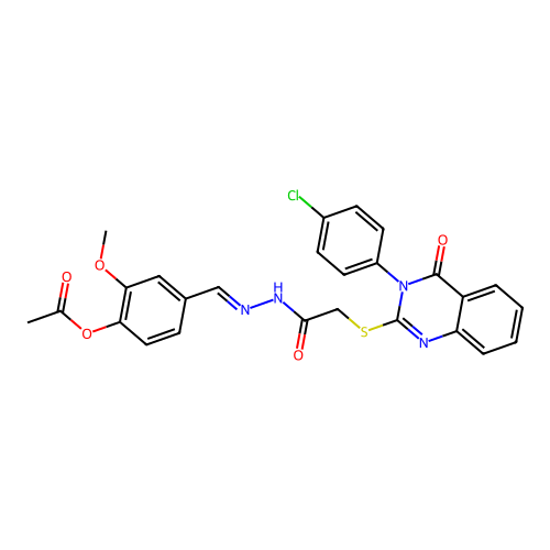 (E)-4-((2-(2-((3-(4-chlorophenyl)-4-oxo-3,4-dihydroquinazolin-2-yl)thio)acetyl)hydrazono)methyl)-2-methoxyphenyl acetate structure