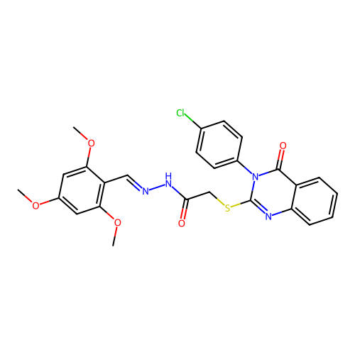 (E)-2-((3-(4-chlorophenyl)-4-oxo-3,4-dihydroquinazolin-2-yl)thio)-N'-(2,4,6-trimethoxybenzylidene)acetohydrazide structure