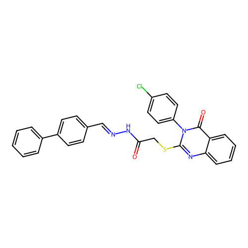 (E)-N'-([1,1'-biphenyl]-4-ylmethylene)-2-((3-(4-chlorophenyl)-4-oxo-3,4-dihydroquinazolin-2-yl)thio)acetohydrazide structure