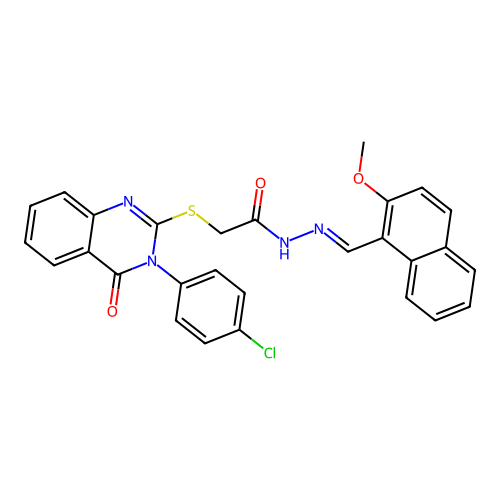 (E)-2-((3-(4-chlorophenyl)-4-oxo-3,4-dihydroquinazolin-2-yl)thio)-N'-((2-methoxynaphthalen-1-yl)methylene)acetohydrazide structure