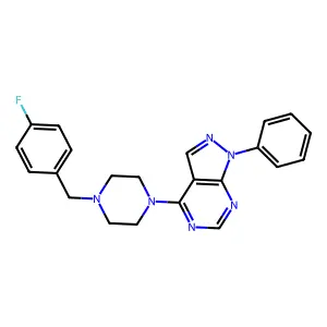 4-[4-(4-fluorobenzyl)piperazin-1-yl]-1-phenyl-1H-pyrazolo[3,4-d]pyrimidine structure