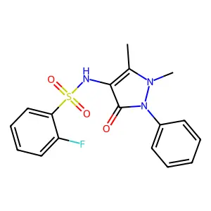 4-{[(2-Fluorophenyl)sulfonyl]amino}-2,3-dimethyl-1-phenyl-3-pyrazolin-5-one structure
