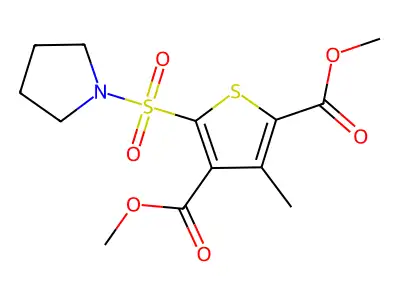 Dimethyl 3-methyl-5-(pyrrolidin-1-ylsulfonyl)thiophene-2,4-dicarboxylate structure