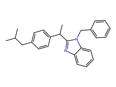 1-benzyl-2-{1-[4-(2-methylpropyl)phenyl]ethyl}-1H-1,3-benzodiazole structure