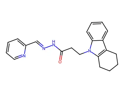 N-(pyridin-2-ylmethylideneamino)-3-(1,2,3,4-tetrahydrocarbazol-9-yl)propanamide structure