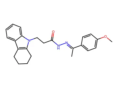 N-[(Z)-1-(4-methoxyphenyl)ethylideneamino]-3-(1,2,3,4-tetrahydrocarbazol-9-yl)propanamide structure