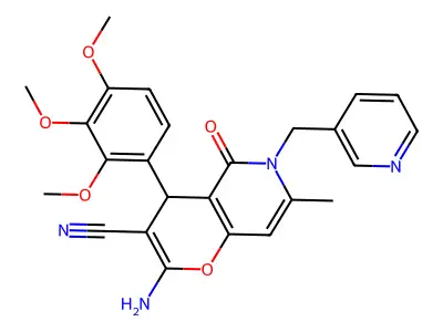 2-amino-7-methyl-5-oxo-6-(pyridin-3-ylmethyl)-4-(2,3,4-trimethoxyphenyl)-4H-pyrano[3,2-c]pyridine-3-carbonitrile structure
