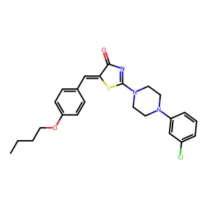 (5E)-5-[(4-butoxyphenyl)methylidene]-2-[4-(3-chlorophenyl)piperazin-1-yl]-1,3-thiazol-4-one structure
