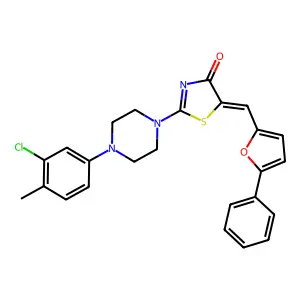 (5E)-2-[4-(3-chloro-4-methylphenyl)piperazin-1-yl]-5-[(5-phenylfuran-2-yl)methylidene]-1,3-thiazol-4-one structure