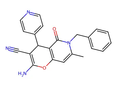 2-amino-6-benzyl-7-methyl-5-oxo-4-(pyridin-4-yl)-5,6-dihydro-4H-pyrano[3,2-c]pyridine-3-carbonitrile structure