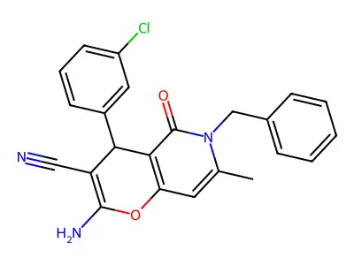 2-amino-6-benzyl-4-(3-chlorophenyl)-7-methyl-5-oxo-4H-pyrano[3,2-c]pyridine-3-carbonitrile structure