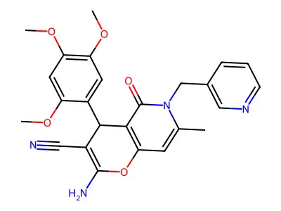 2-amino-7-methyl-5-oxo-6-(pyridin-3-ylmethyl)-4-(2,4,5-trimethoxyphenyl)-5,6-dihydro-4H-pyrano[3,2-c]pyridine-3-carbonitrile structure