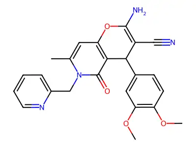 2-amino-4-(3,4-dimethoxyphenyl)-7-methyl-5-oxo-6-(pyridin-2-ylmethyl)-5,6-dihydro-4H-pyrano[3,2-c]pyridine-3-carbonitrile structure