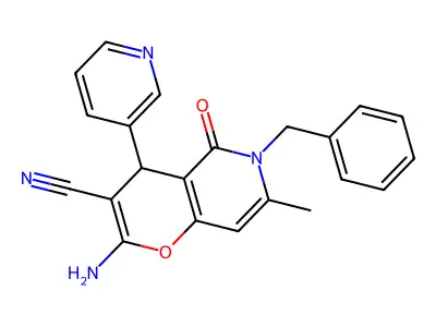 2-amino-6-benzyl-7-methyl-5-oxo-4-(pyridin-3-yl)-5,6-dihydro-4H-pyrano[3,2-c]pyridine-3-carbonitrile structure