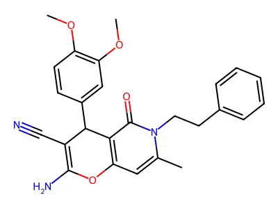 2-amino-4-(3,4-dimethoxyphenyl)-7-methyl-5-oxo-6-(2-phenylethyl)-5,6-dihydro-4H-pyrano[3,2-c]pyridine-3-carbonitrile structure