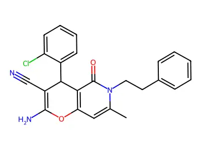 2-amino-4-(2-chlorophenyl)-7-methyl-5-oxo-6-(2-phenylethyl)-5,6-dihydro-4H-pyrano[3,2-c]pyridine-3-carbonitrile structure