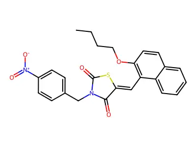 5-[(2-butoxynaphthalen-1-yl)methylidene]-3-[(4-nitrophenyl)methyl]-1,3-thiazolidine-2,4-dione structure