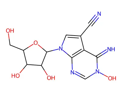 7-[3,4-dihydroxy-5-(hydroxymethyl)oxolan-2-yl]-3-hydroxy-4-iminopyrrolo[2,3-d]pyrimidine-5-carbonitrile structure
