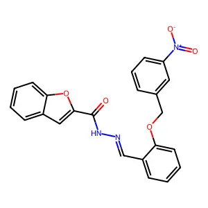 N-[[2-[(3-nitrophenyl)methoxy]phenyl]methylideneamino]-1-benzofuran-2-carboxamide structure